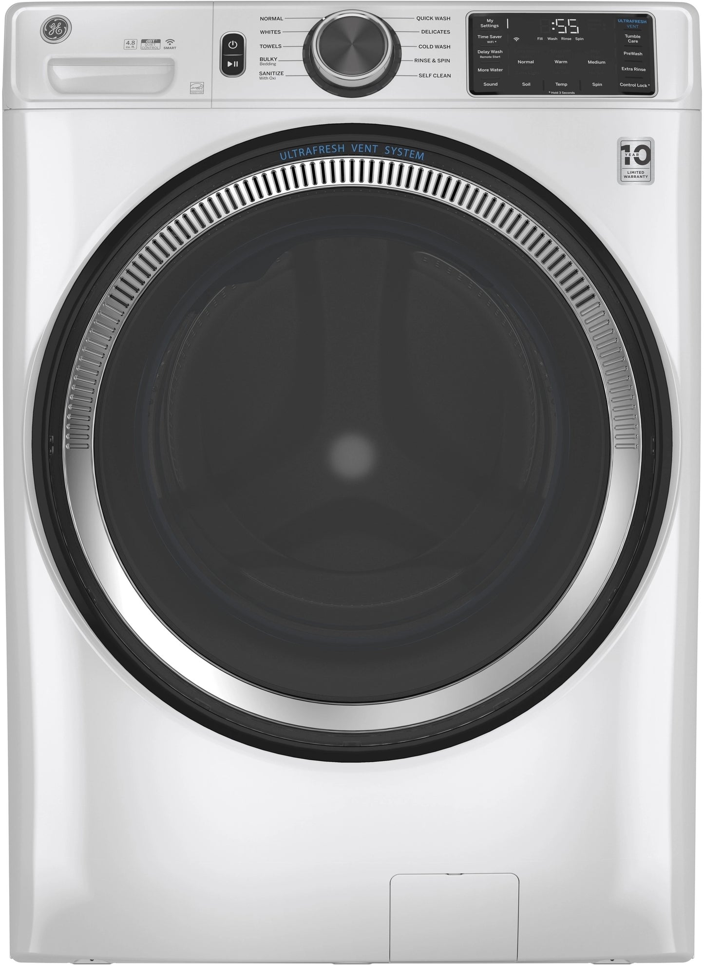 GE - GFW550SSNWW - 4.8 Cu. Ft. High-Efficiency Stackable Smart Front Load Washer w/ Odorblock Ultra Fresh Vent System & Microban Technology - White