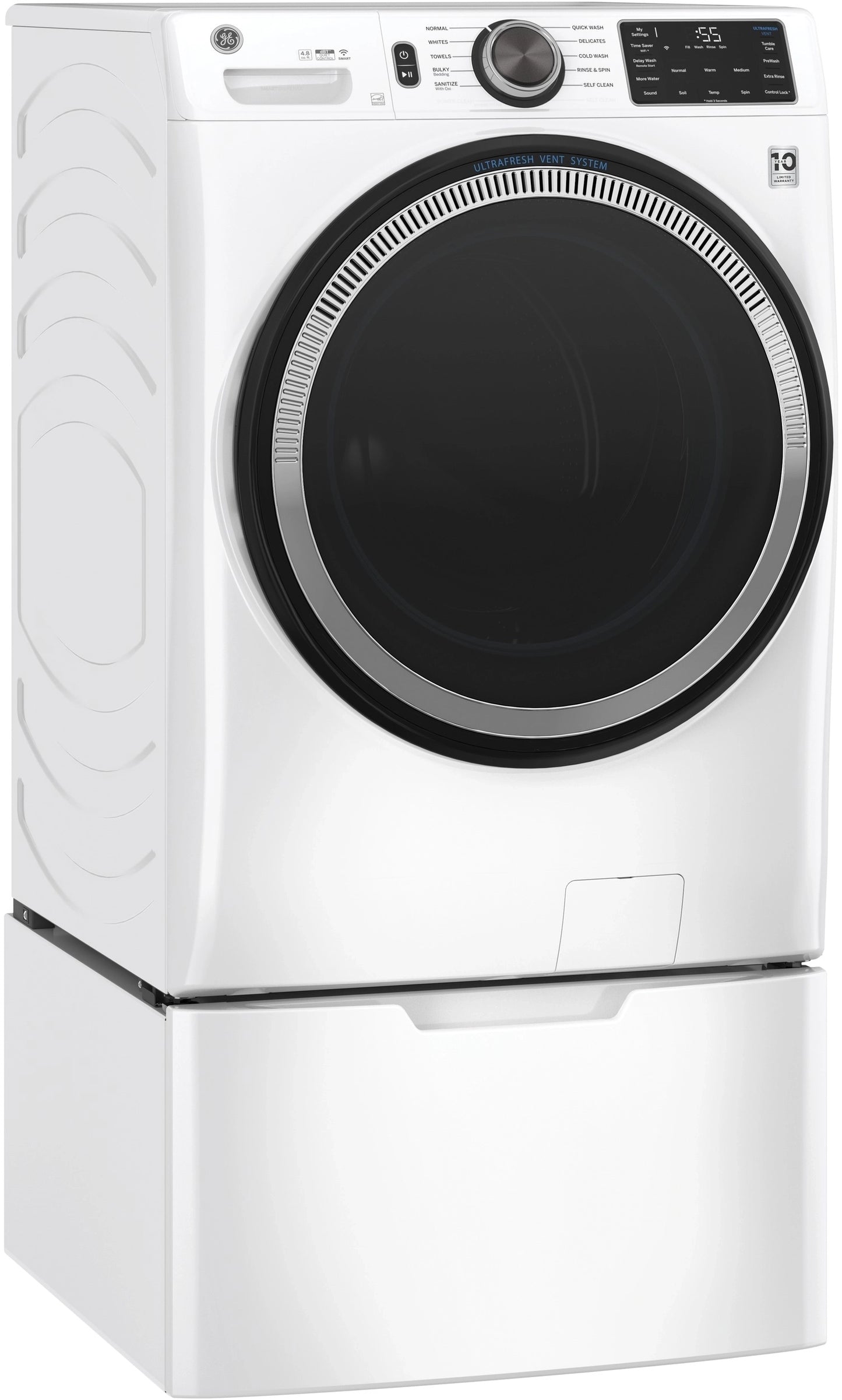 GE - GFW550SSNWW - 4.8 Cu. Ft. High-Efficiency Stackable Smart Front Load Washer w/ Odorblock Ultra Fresh Vent System & Microban Technology - White