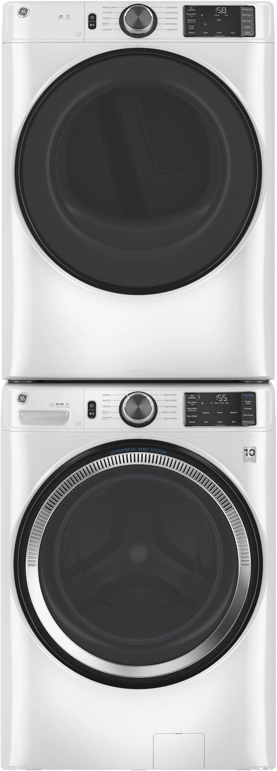 GE - GFW550SSNWW - 4.8 Cu. Ft. High-Efficiency Stackable Smart Front Load Washer w/ Odorblock Ultra Fresh Vent System & Microban Technology - White