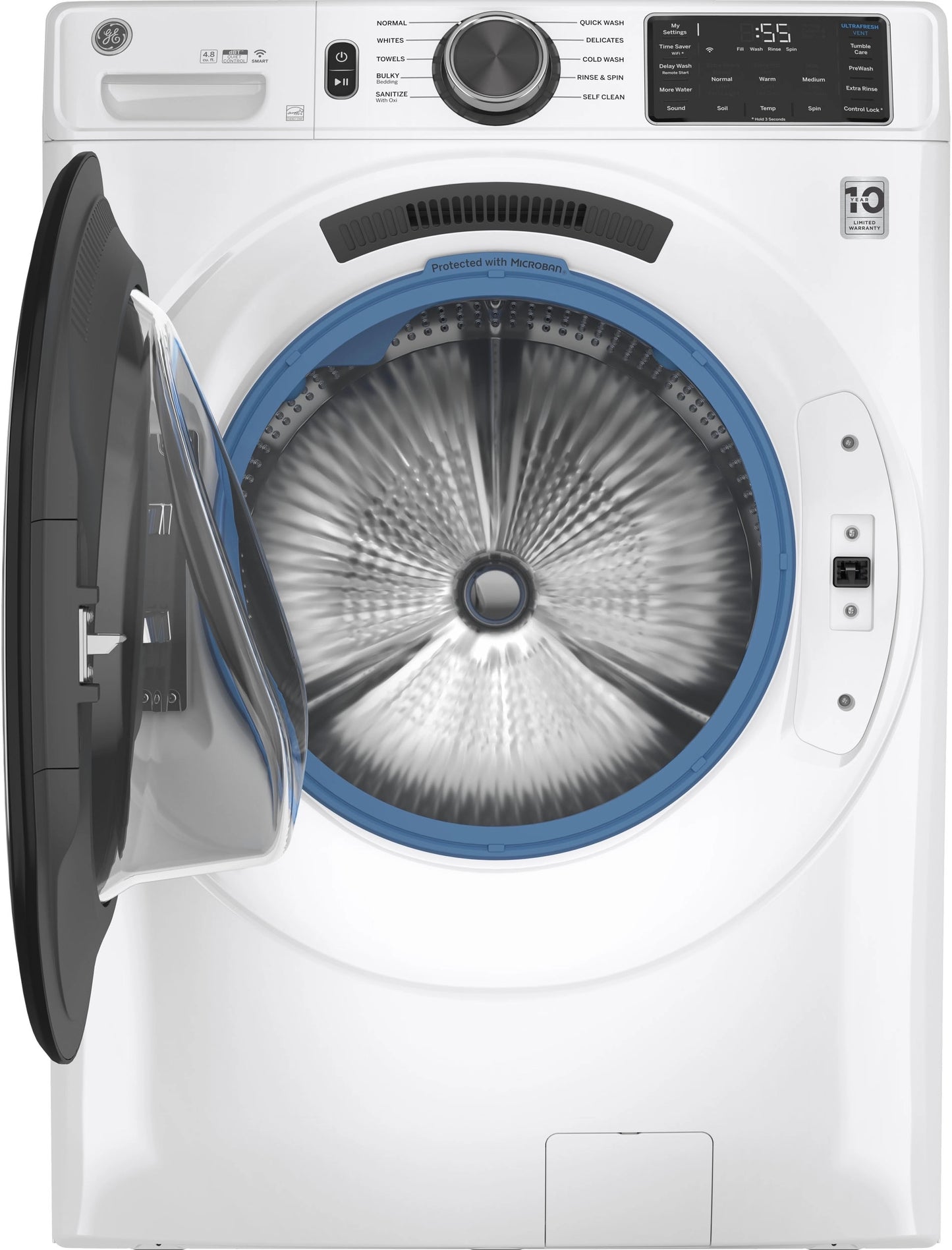 GE - GFW550SSNWW - 4.8 Cu. Ft. High-Efficiency Stackable Smart Front Load Washer w/ Odorblock Ultra Fresh Vent System & Microban Technology - White