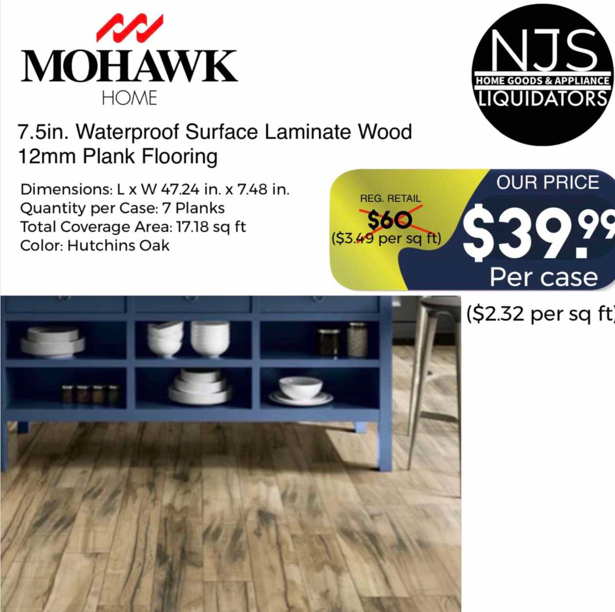 Mohawk Home Hutchins Oak 7.5 in. Waterproof Surface Laminate Wood 12mm Plank Flooring