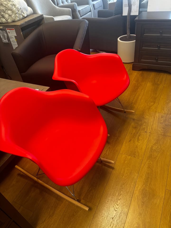 2xhome Red Mid Century Molded Shell Designer Plastic Rocking Chair (set of 2)