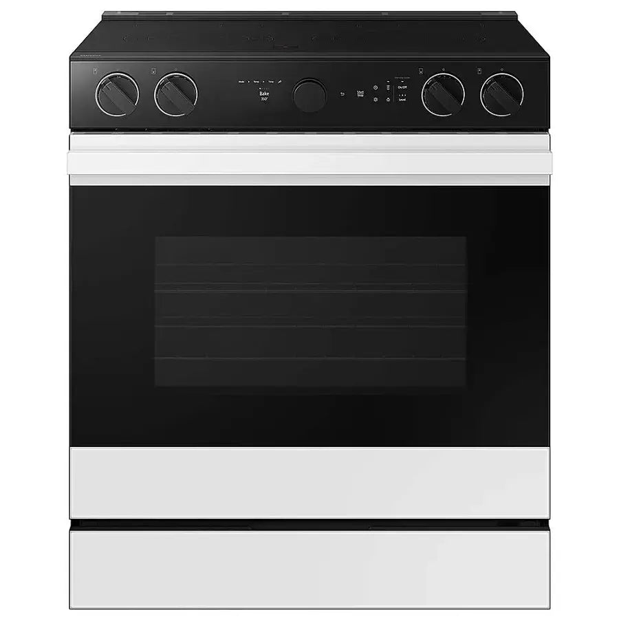 Samsung -NSE6DB870012AA- Bespoke 6.3 Cu. Ft. Slide-In Electric Range with Smart Oven Camera - White Glass