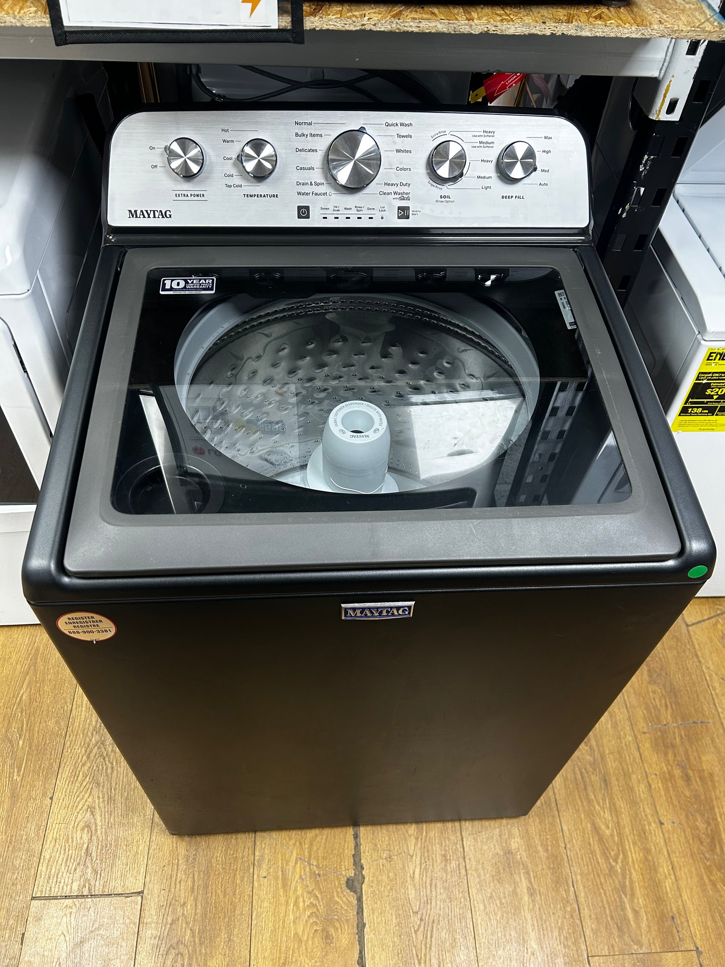 Maytag - MVW5435PBK - 27 Inch Top Load Washer with 4.8 cu ft capacity, Extra Power, Deep Fill Option, Built In Water Faucet, Quick Wash Cycle and Power Impeller