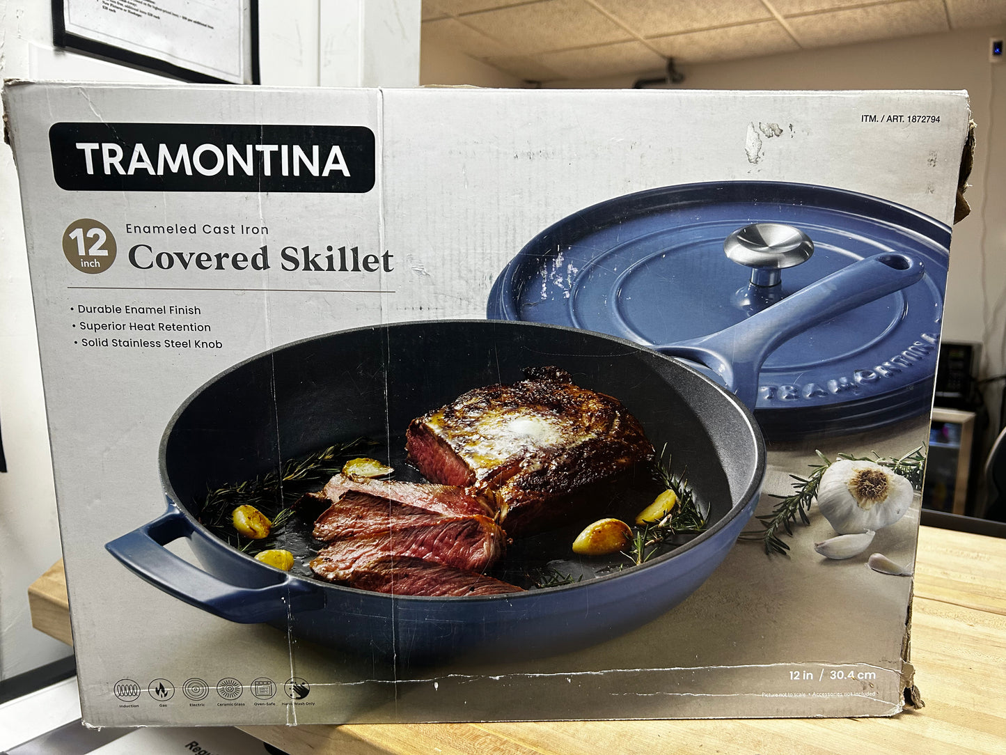 Tramontina 12" Enameled Cast Iron Skillet with Lid - Blue