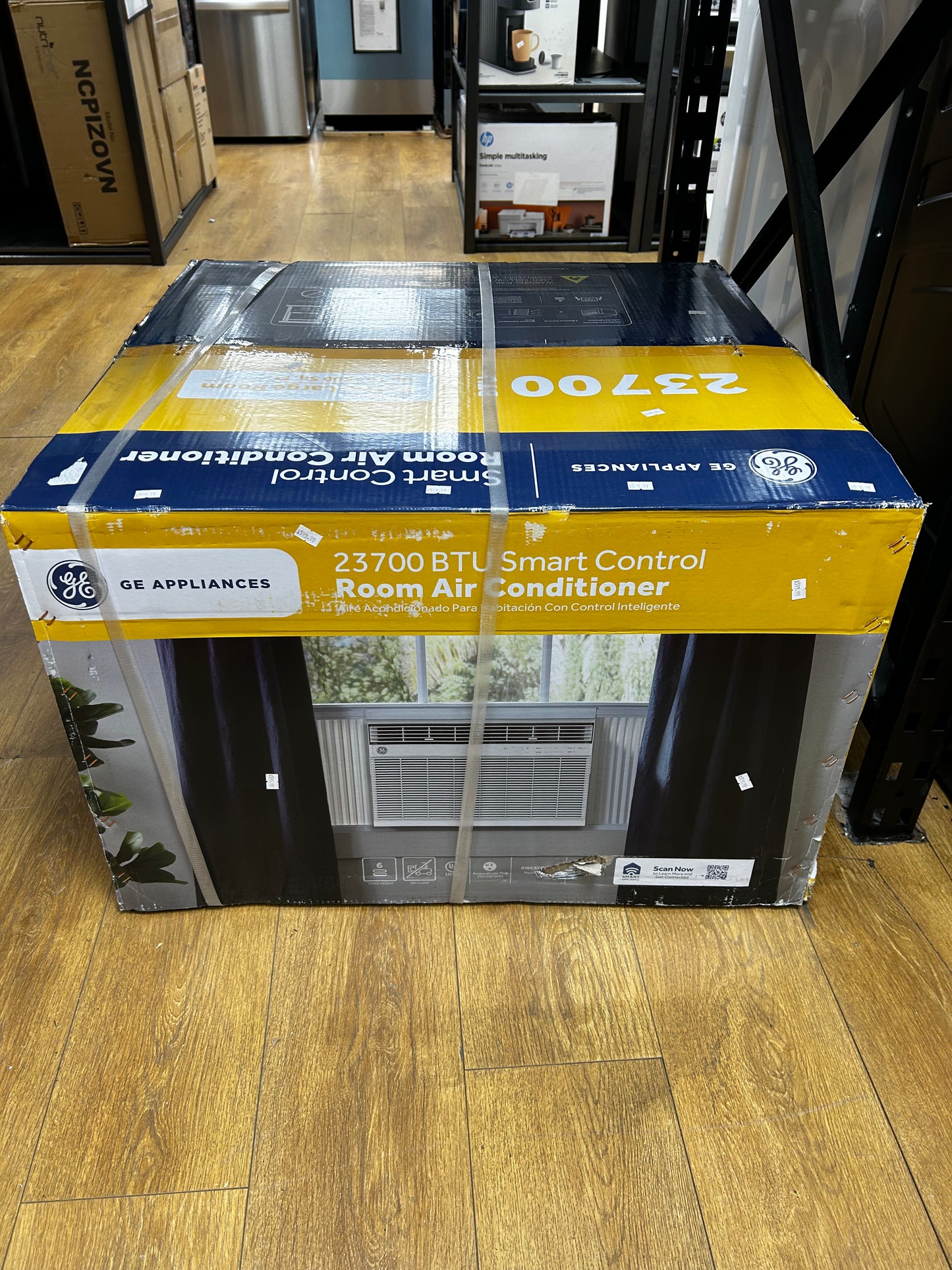 GE - AWCS24WWF - 24,000 BTU Smart Window Air Conditioner with Electronic Control, Full-Function Remote Control, and Large Rooms up to 1,500 sq. ft. Cooling Area