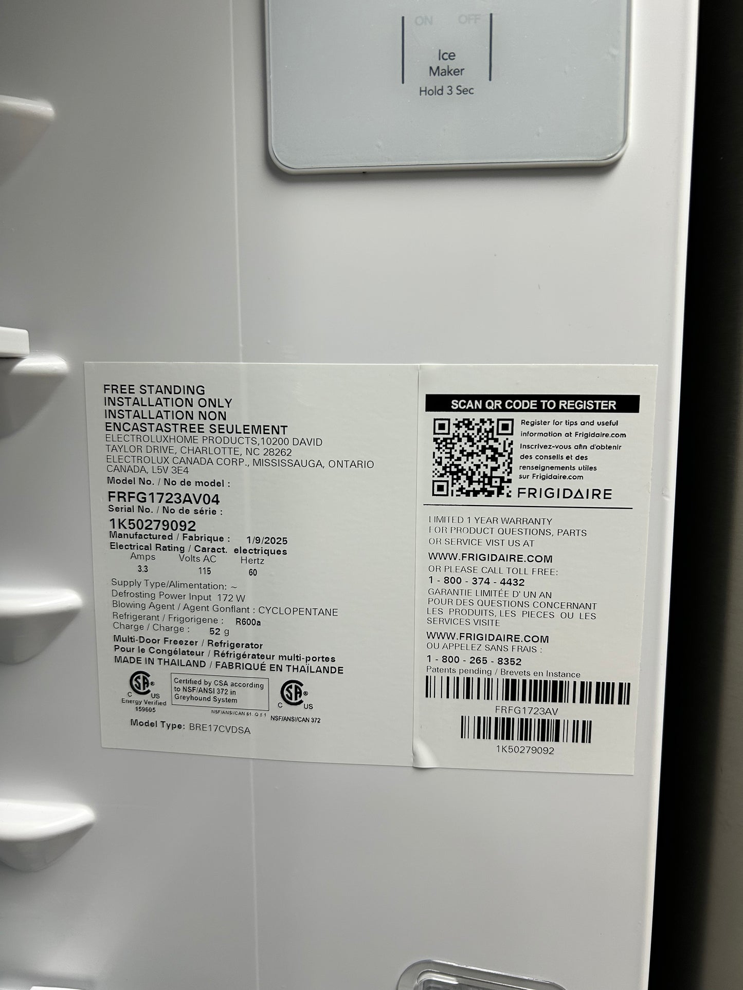 Frigidaire - FRFG1723AV - 17.6 Cu. Ft. Counter-Depth French Door Refrigerator - Stainless Steel