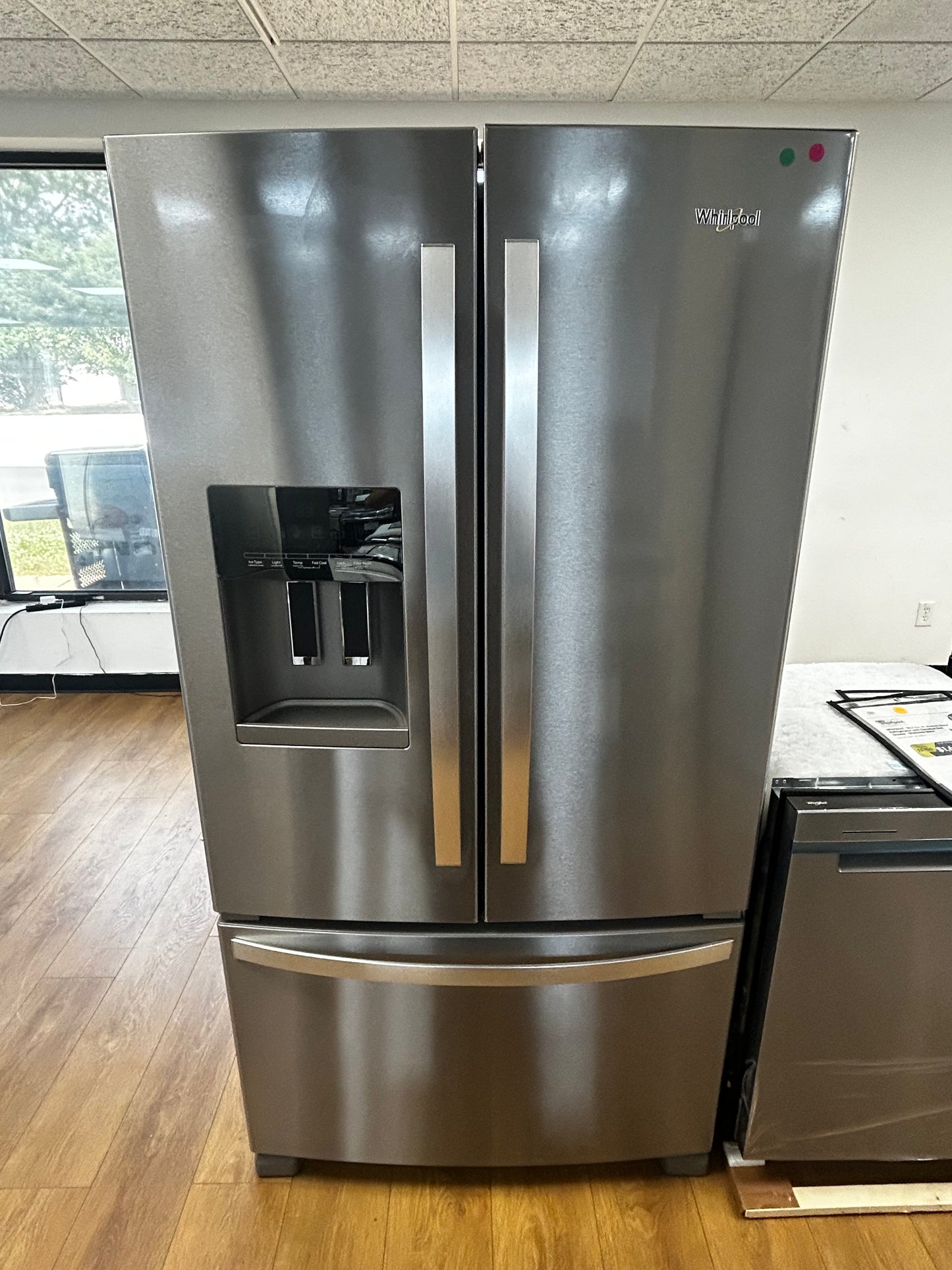 Whirlpool - WRFF3436RZ - 36 Inch Freestanding French Door Refrigerator with 24.7 Cu. Ft. Capacity, 5 Glass Shelves, Gallon Door Bins, Deli Drawer, External Ice/Water Dispenser, Auto Icemaker, and ENERGY STAR®: Stainless Steel