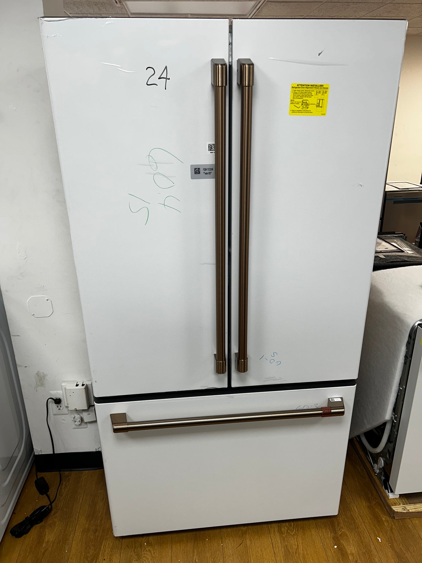 Cafe - CWE23SP4MW2 - 36 Inch Counter Depth French Door Smart Refrigerator with 23.1 Cu. Ft. Capacity, TwinChill™ Evaporators, Temperature-Controlled Drawer, Wi-Fi, Internal Water\Ice Dispenser, and ENERGY STAR®: Matte White with Brushed Bronze Handles