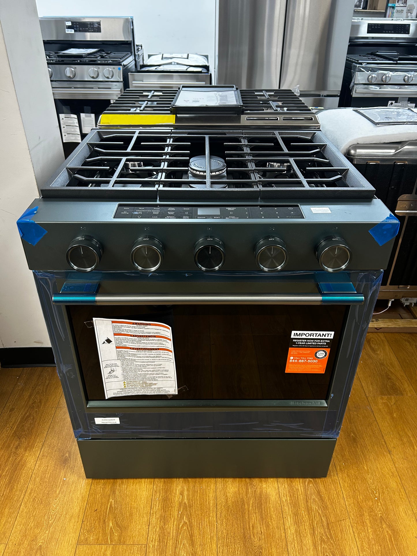 KitchenAid - KSGS530SJP - 30 Inch Slide-In Smart Gas Range with 5 Sealed Burners, 5.0 cu. ft. Oven Capacity, 2-in-1 Burner, Even-Heat™ True Convection, Rapid Boil, Continuous Cast-Iron Grates, Air Fry