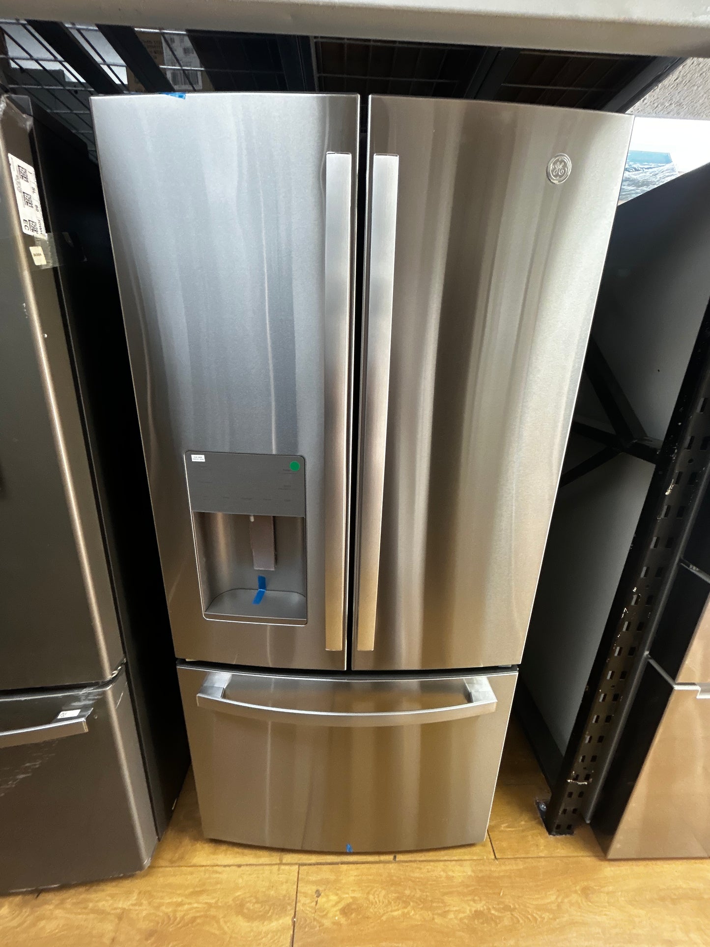 GE - GFE24JYKFS - 33 Inch French Door Refrigerator with 23.6 Cu. Ft. Capacity, Quick Space Shelf, Turbo Cool, LED Lighting, Enhanced Shabbos Mode Capable, External Ice/Water Dispenser, Water Filtration, ADA Compliant, and ENERGY STAR® Qualified