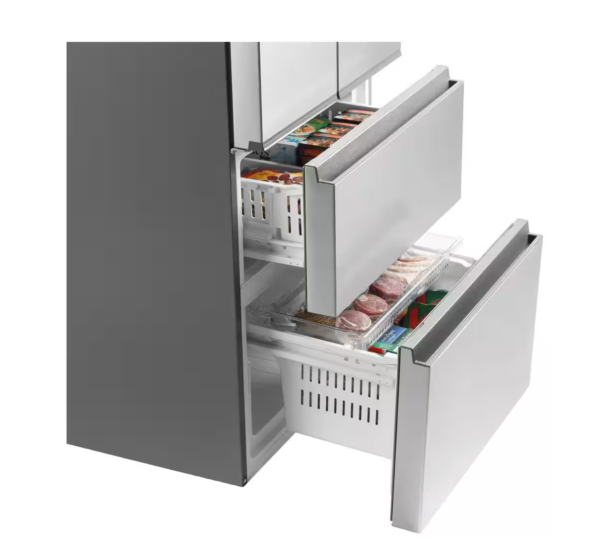 Haier 14.5 cu. ft. French Door Refrigerator in Fingerprint Resistant Stainless Steel, Counter Depth Model# QJS15HYRFS