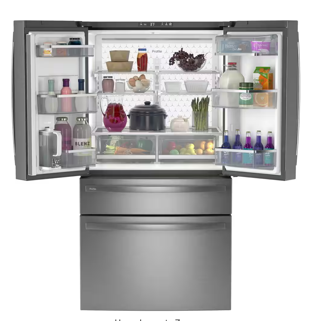 GE Profile 28.7 cu. ft. 4-Door French Door Refrigerator in Stainless Steel Model# PGE29BYTFS
