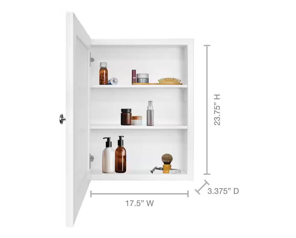 Glacier Bay 20 in. W x 26 in. H Rectangular Framed Recessed or Surface-Mount Bathroom Medicine Cabinet with Mirror, White