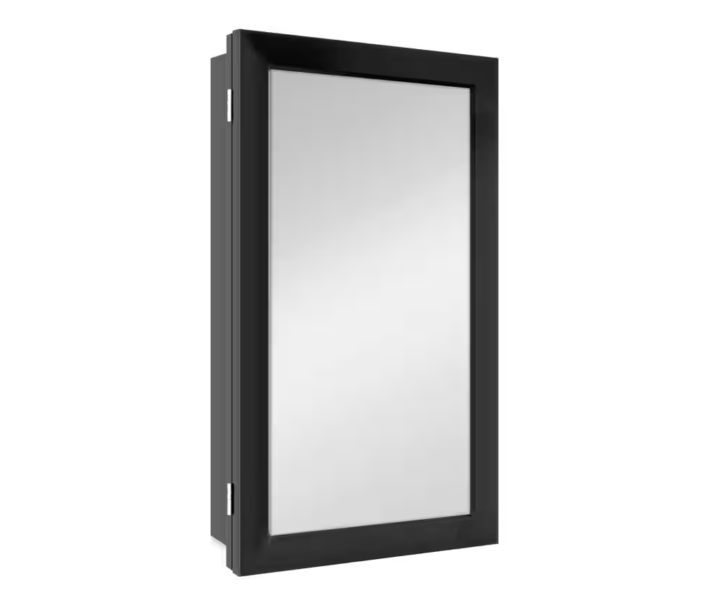 Glacier Bay 15-1/4 in. W x 26 in. H Rectangular Framed Recessed or Surface-Mount Bathroom Medicine Cabinet with Mirror, Black