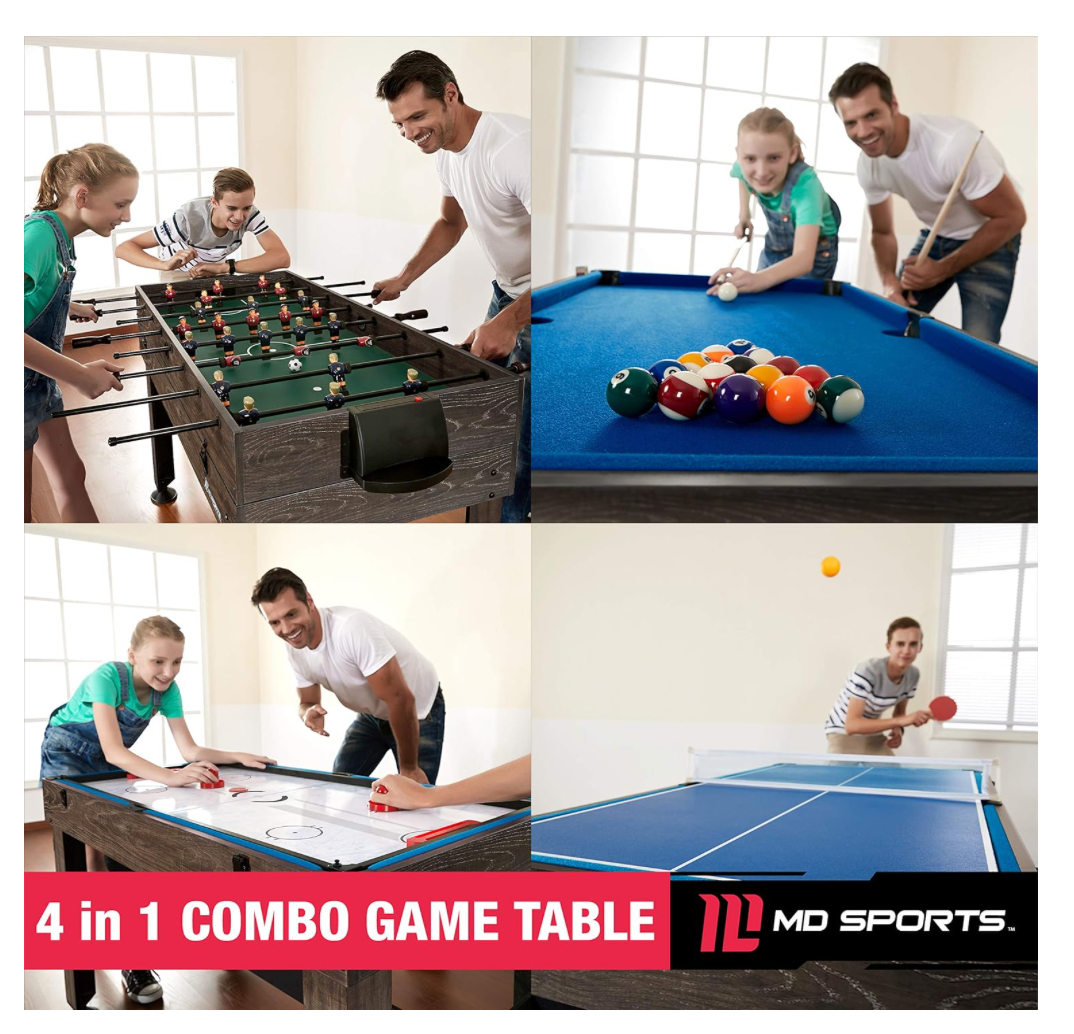 MD Sports Combination Games Multiple Styles Arcade Collection, Billiards, Hockey, Foosball, Ping Pong