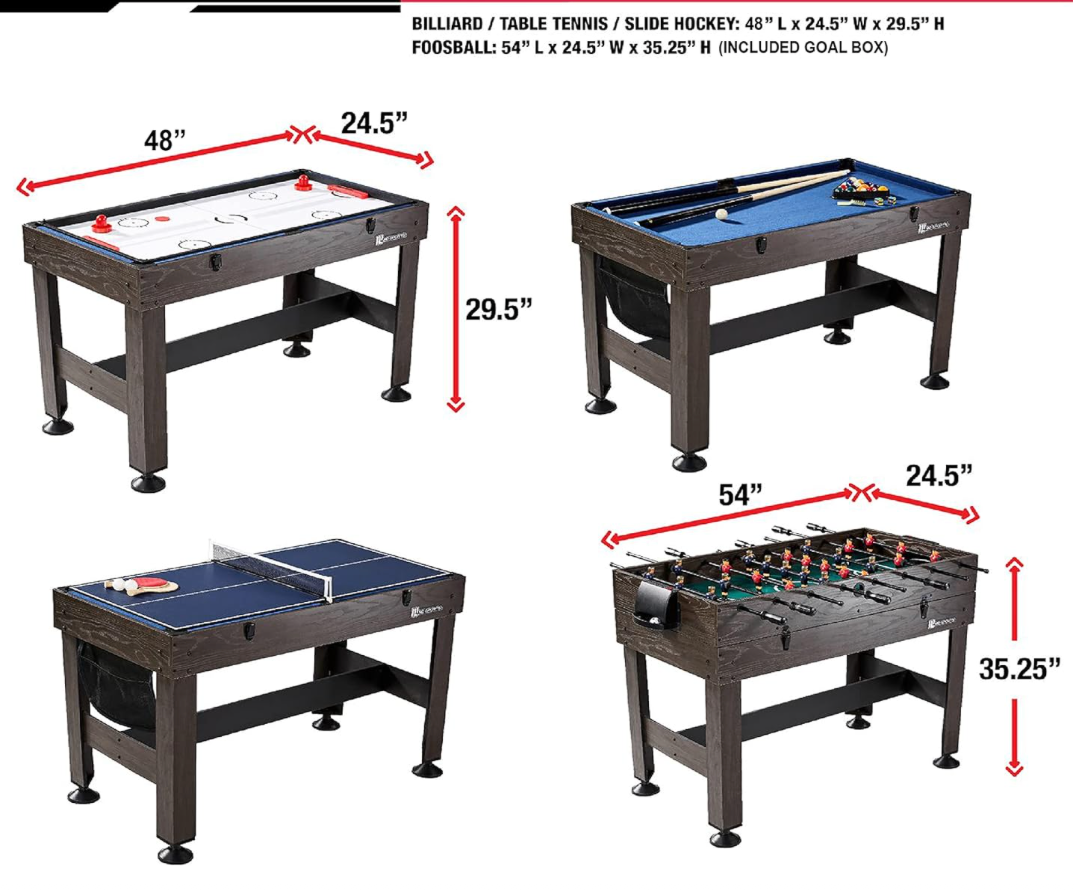 MD Sports Combination Games Multiple Styles Arcade Collection, Billiards, Hockey, Foosball, Ping Pong