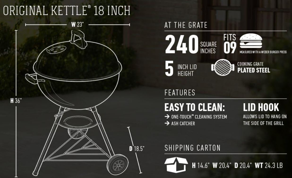 Weber Original Kettle 18 Inch Charcoal Grill, Black