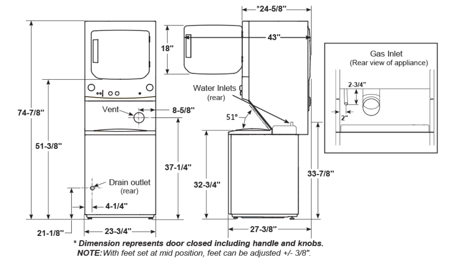 GE 2.3 cu. ft. Washer 4.4 cu. ft. Gas Dryer Combo Model # GUD24GSSMWW