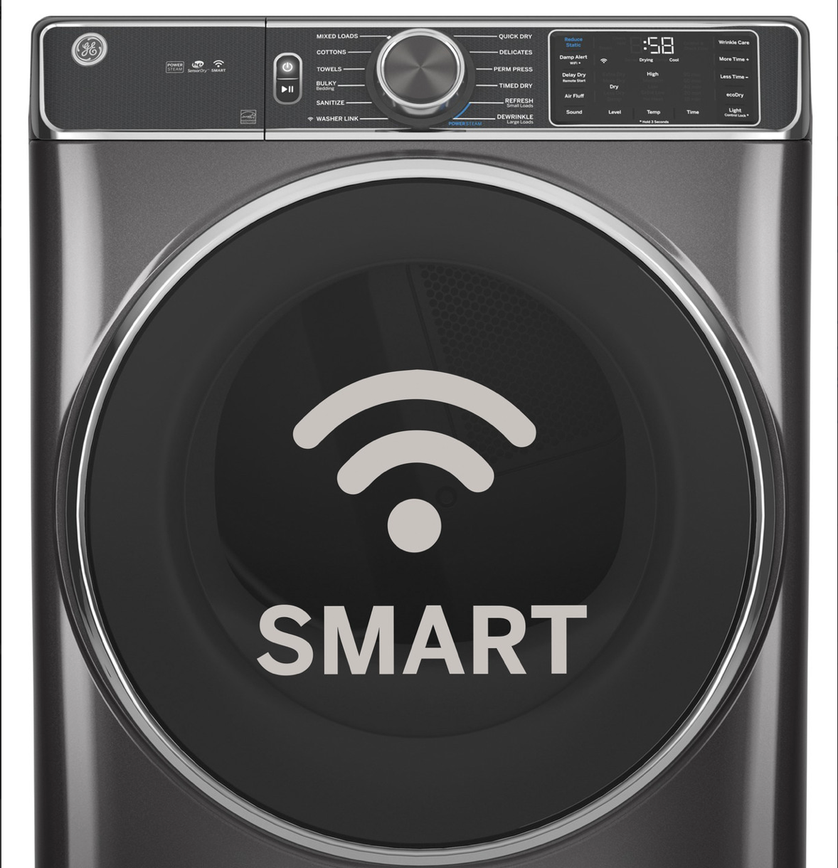 GE 7.8 cu. ft. Capacity Smart Front Load Gas Dryer with Steam and Sanitize Cycle Model #: GFD85GSPNRS
