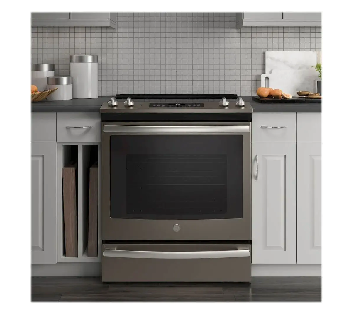 GE - 5.3 Cu. Ft. Slide-In Electric Convection Range Model:JS760ELES