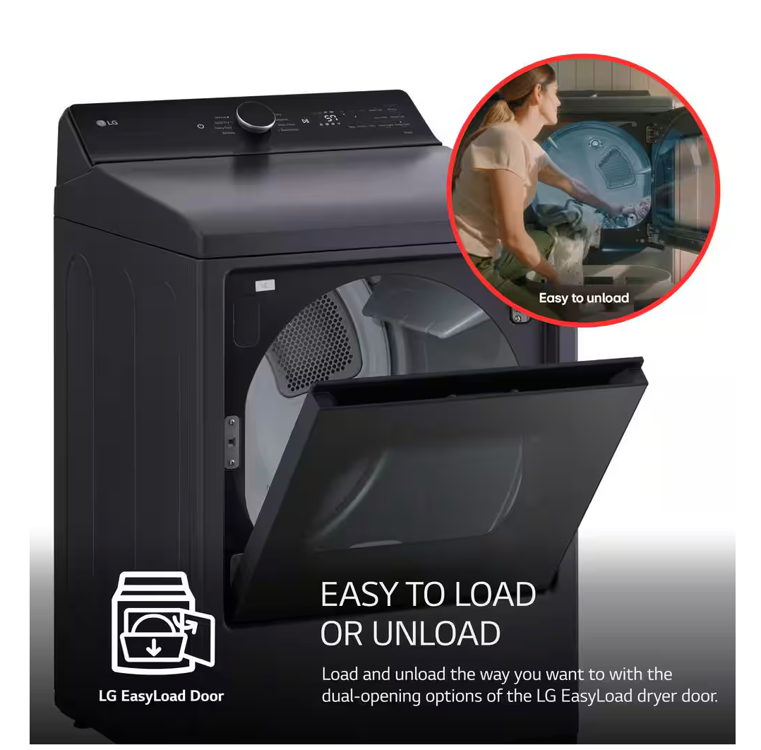 LG 7.3 cu. ft. Vented SMART Gas Dryer in Matte Black with EasyLoad Door and Sensor Dry Technology Model # DLG8401BE