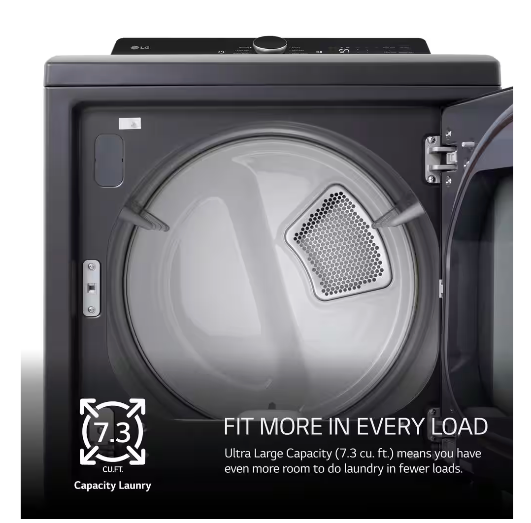 LG 7.3 cu. ft. Vented SMART Gas Dryer in Matte Black with EasyLoad Door and Sensor Dry Technology Model # DLG8401BE