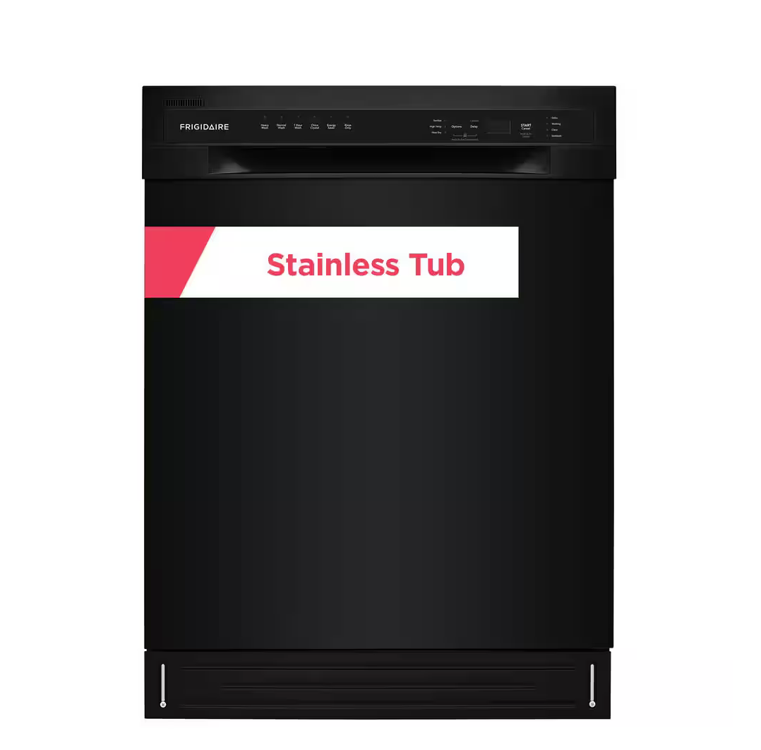 Frigidaire 24 in. Black Front Control Tall Tub Dishwasher with Stainless Steel Tub, 52 dBA Model # FFBD2420UB