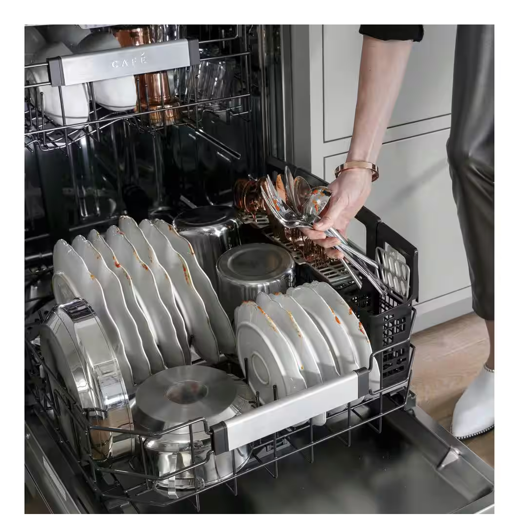 Cafe 24 in. Built-In Top Control Stainless Steel Dishwasher w/Stainless Steel Tub 39 dBA Model # CDT875P2NS1