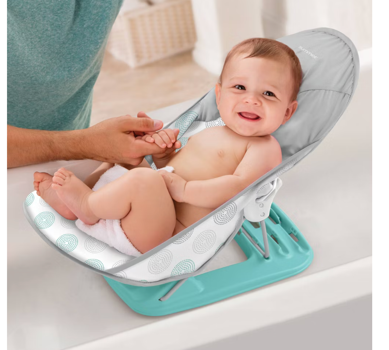Summer Infant Deluxe Baby Bather Dashed Dots Gray/Aqua