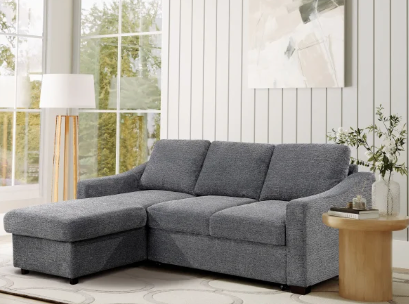 Coddle Aria Fabric Sleeper Sofa with Reversible Chaise and Storage, Gray