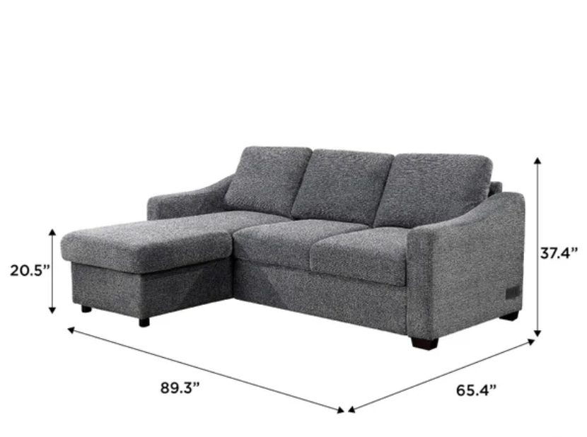 Coddle Aria Fabric Sleeper Sofa with Reversible Chaise and Storage, Gray