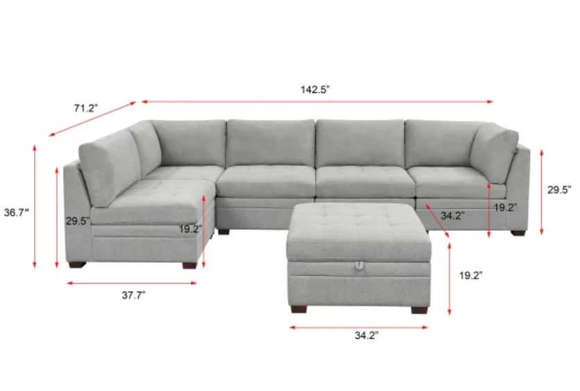 Thomasville Tisdale Fabric Sectional with Storage Ottoman