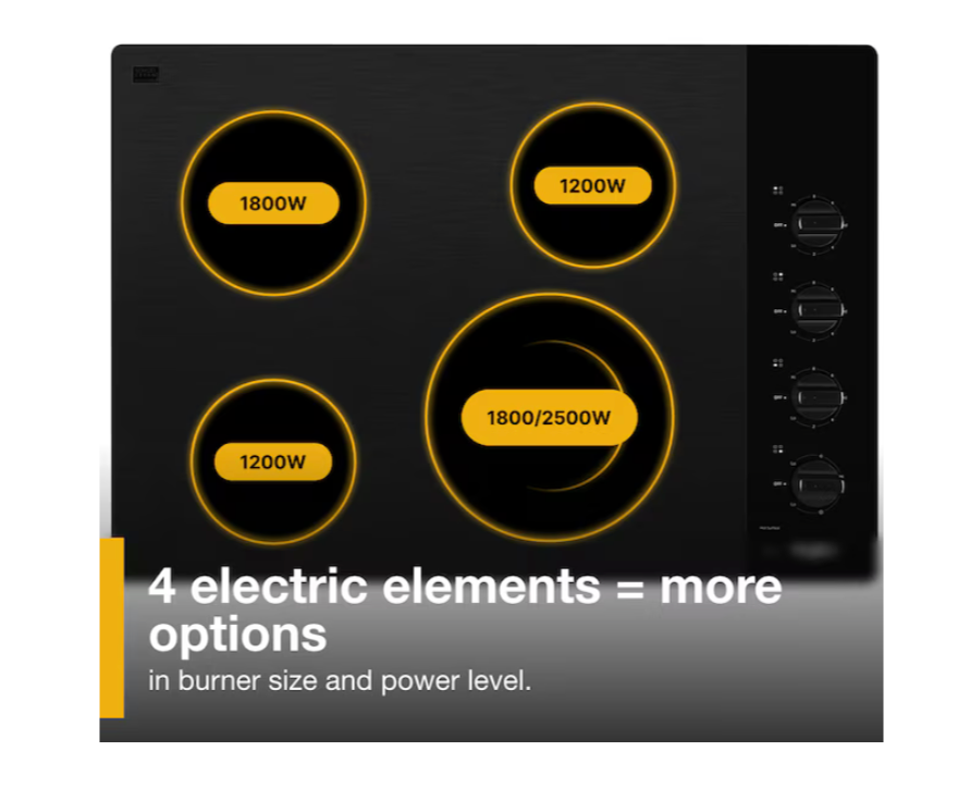 Whirlpool 30-in 4 Burners Smooth Surface (Radiant) Black Electric Cooktop Model #WCE55US0HB