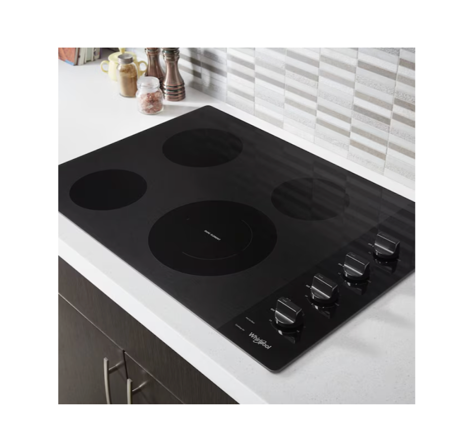 Whirlpool 30-in 4 Burners Smooth Surface (Radiant) Black Electric Cooktop Model #WCE55US0HB