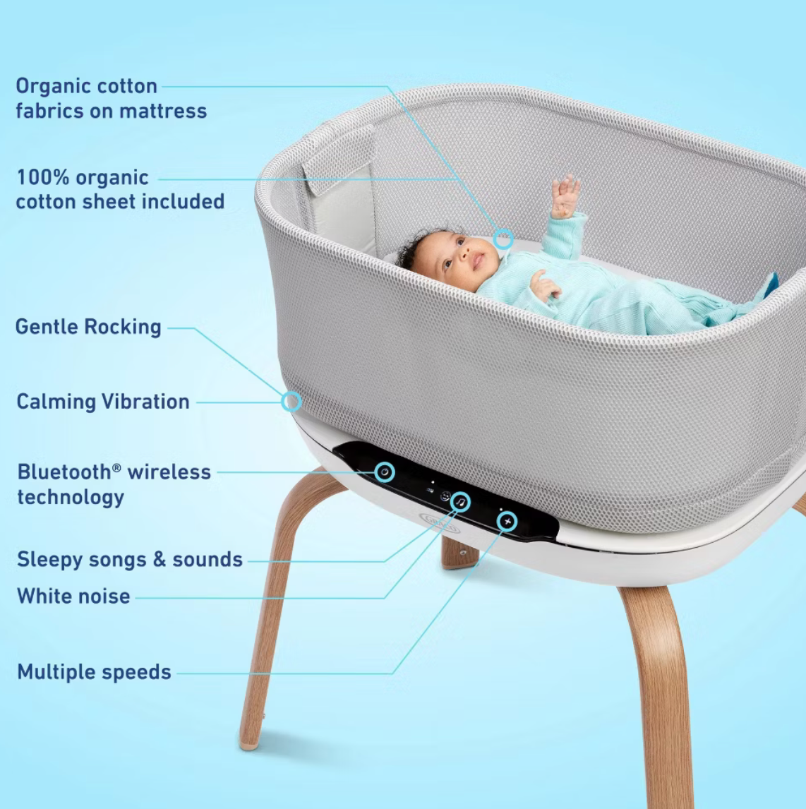 Graco SmartSense Soothing Baby Bassinet - Luna