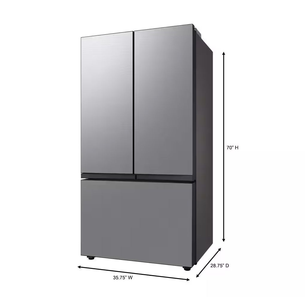 Samsung Bespoke 24 cu. ft. 3-Door French Door Smart Refrigerator with Beverage Center in Stainless Steel, Counter Depth Model:RF24BB6600QL