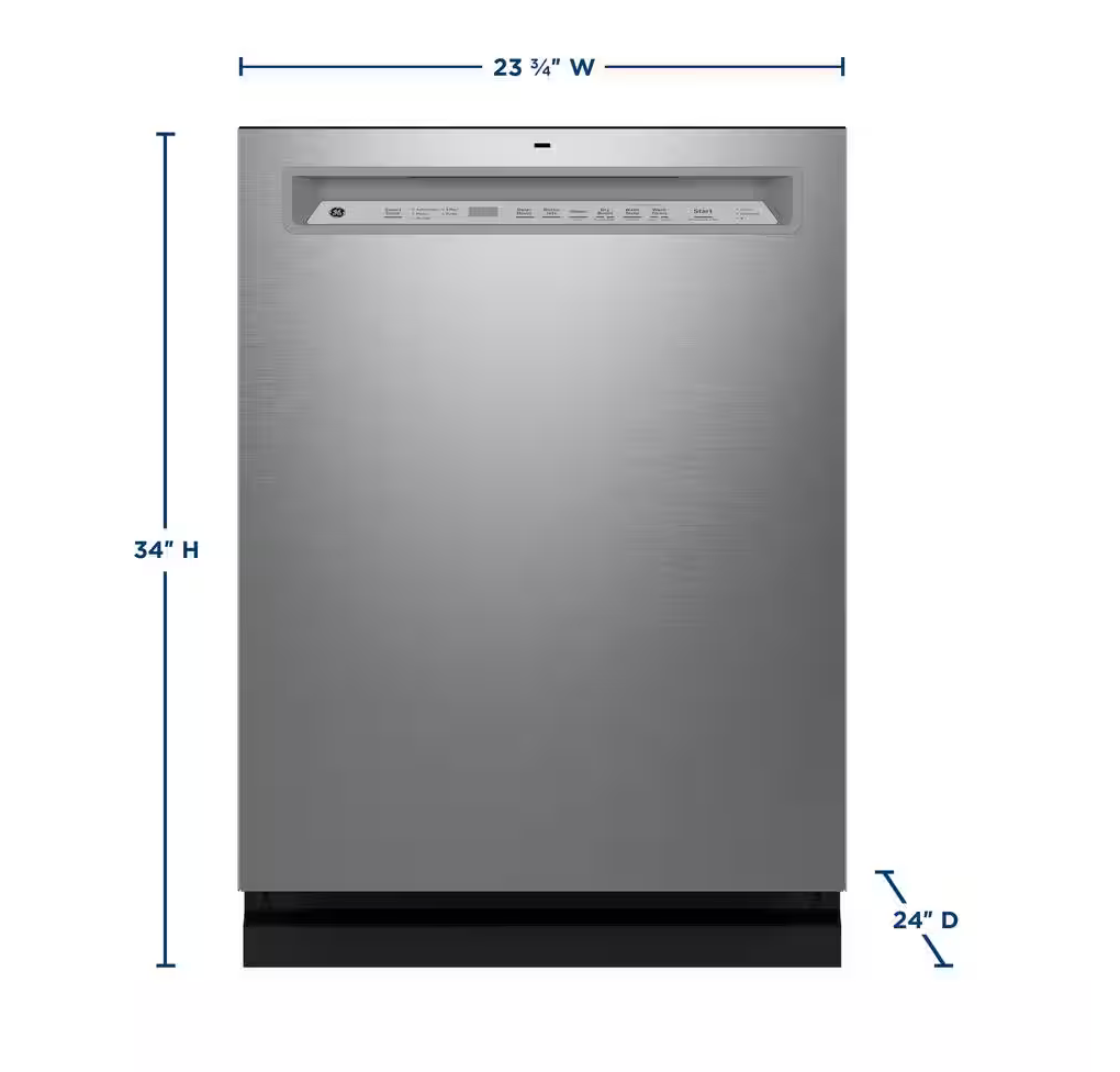 GE 24 in. Fingerprint Resistant Front Control Built-In Tall Tub Dishwasher w/ 3rd Rack, Bottle Jets, 45 dBA Model: GDF670SYVFS