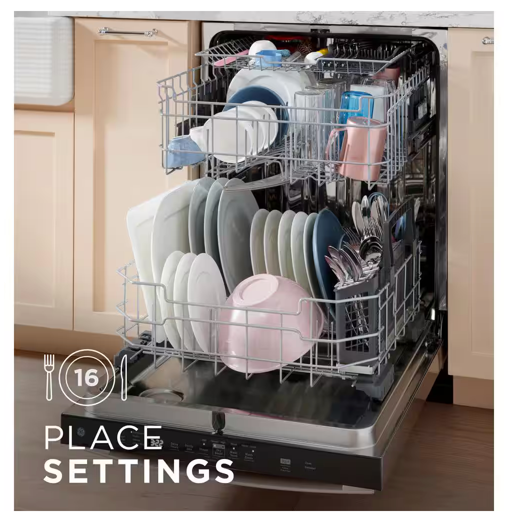 GE 24 in. Fingerprint Resistant Front Control Built-In Tall Tub Dishwasher w/ 3rd Rack, Bottle Jets, 45 dBA Model: GDF670SYVFS
