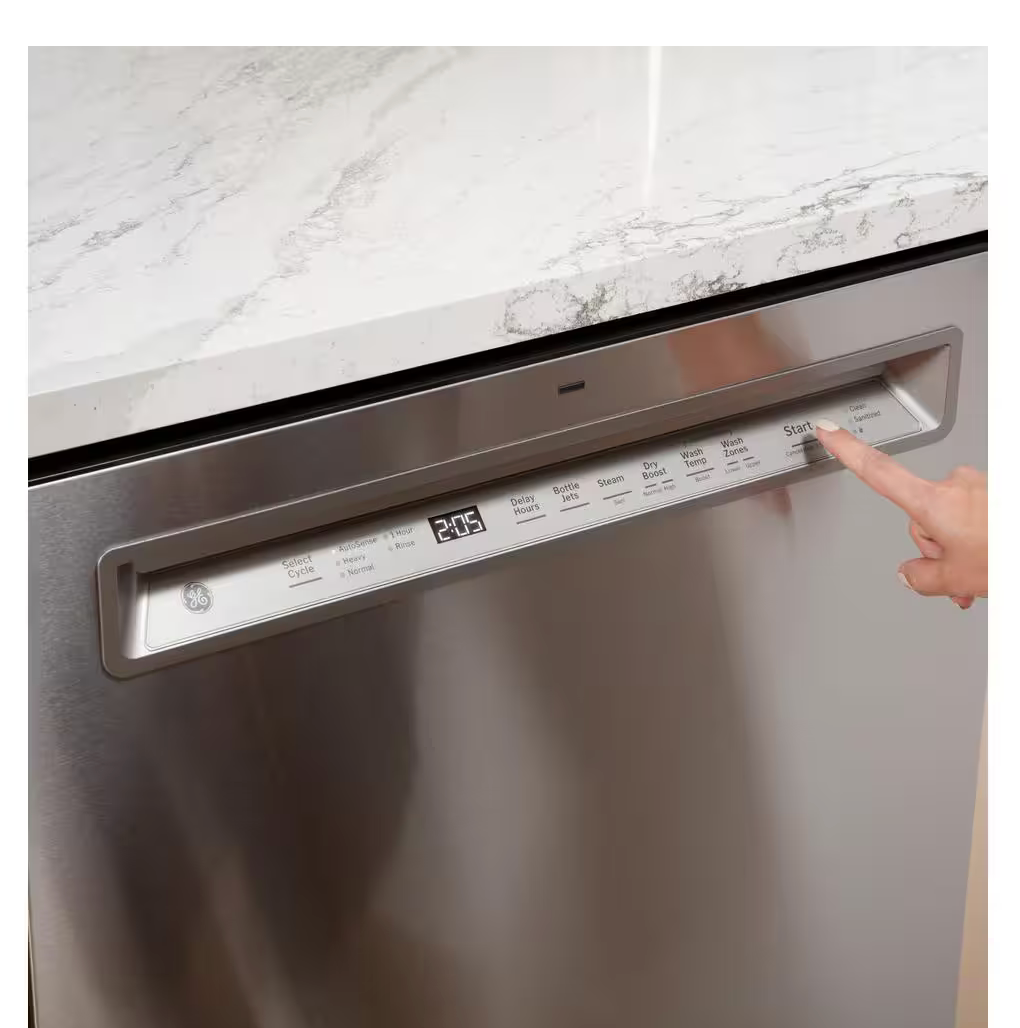 GE 24 in. Fingerprint Resistant Front Control Built-In Tall Tub Dishwasher w/ 3rd Rack, Bottle Jets, 45 dBA Model: GDF670SYVFS