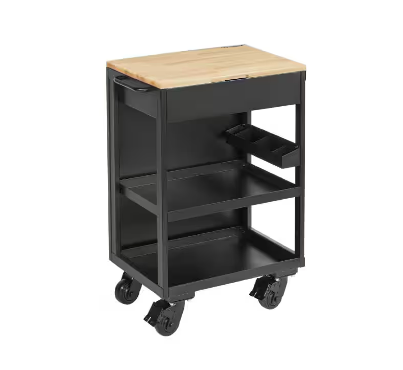Husky Heavy Duty Welded Utility Cart with Wooden Top in Black
