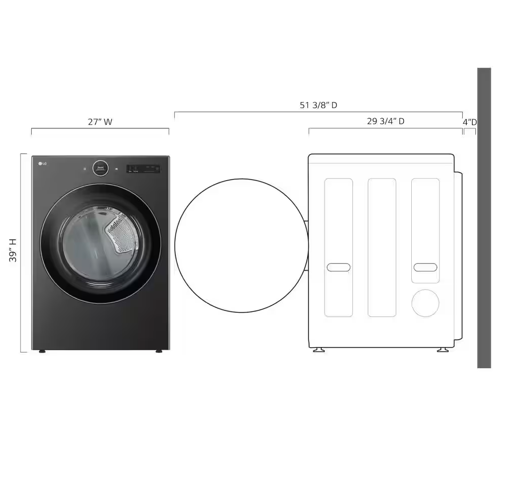 LG 7.4 cu. ft. Vented Stackable SMART Gas Dryer in Black Steel with TurboSteam and AI Sensor Dry Technology Model # DLGX6501B