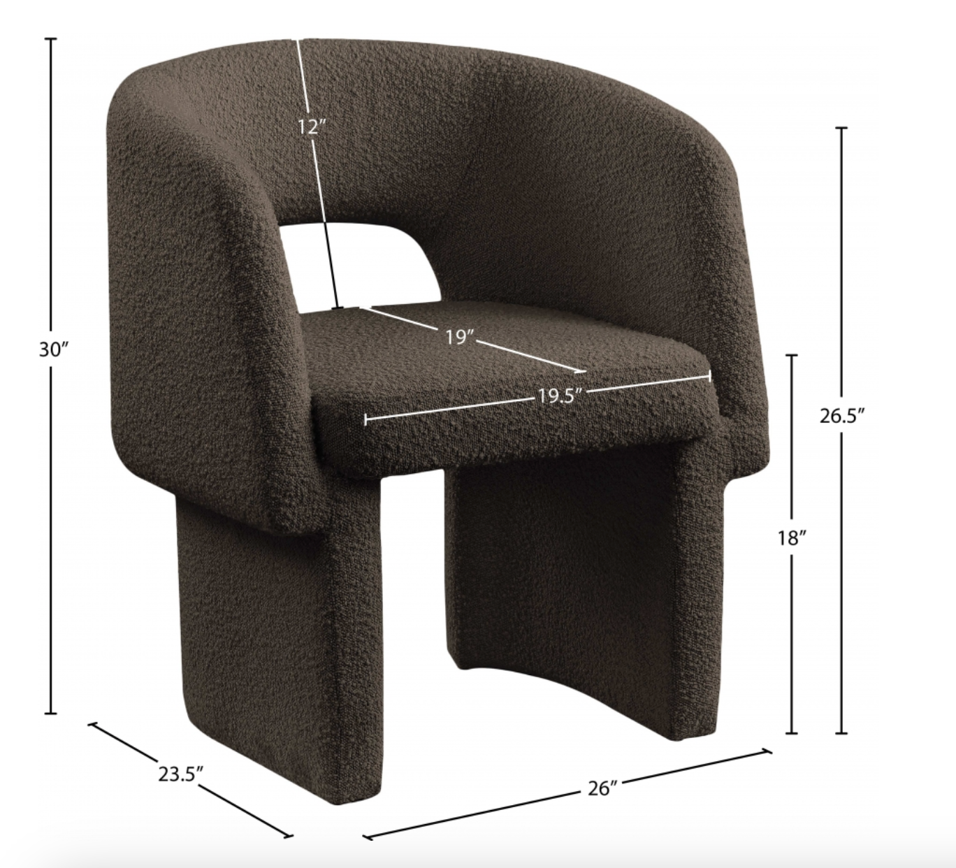 Meridian Emmet Boucle Fabric Dining Chair / Accent Chair