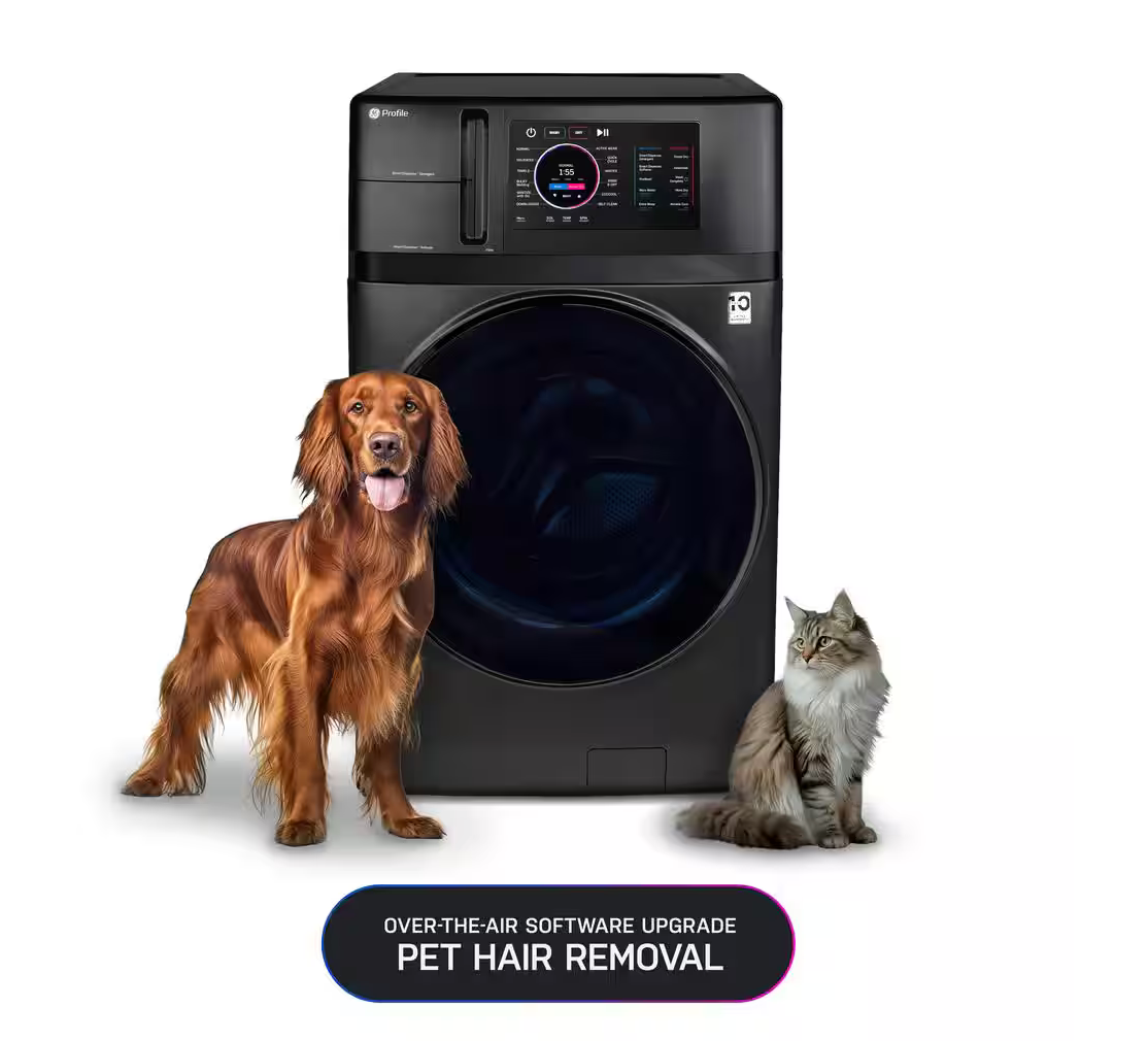GE Profile 4.8 cu. ft. Smart UltraFast Electric Washer & Dryer Combo in Carbon Graphite with Ventless Heat Pump Technology Model# PFQ97HSPVDS