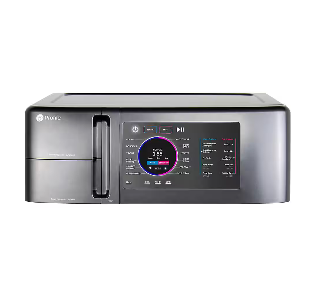 GE Profile 4.8 cu. ft. Smart UltraFast Electric Washer & Dryer Combo in Carbon Graphite with Ventless Heat Pump Technology Model# PFQ97HSPVDS