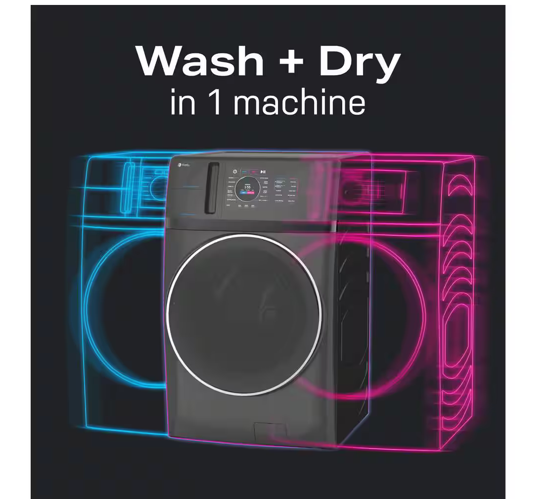 GE Profile 4.8 cu. ft. Smart UltraFast Electric Washer & Dryer Combo in Carbon Graphite with Ventless Heat Pump Technology Model# PFQ97HSPVDS