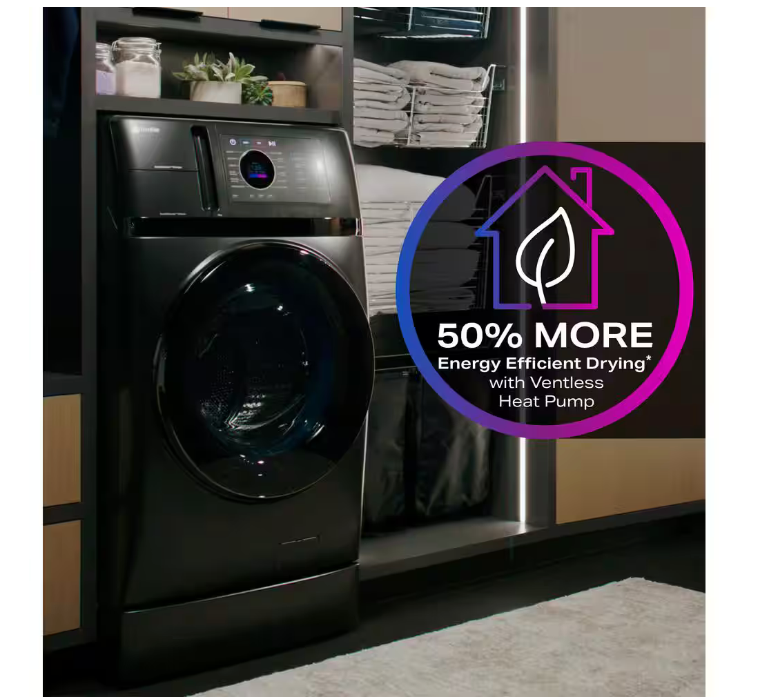 GE Profile 4.8 cu. ft. Smart UltraFast Electric Washer & Dryer Combo in Carbon Graphite with Ventless Heat Pump Technology Model# PFQ97HSPVDS