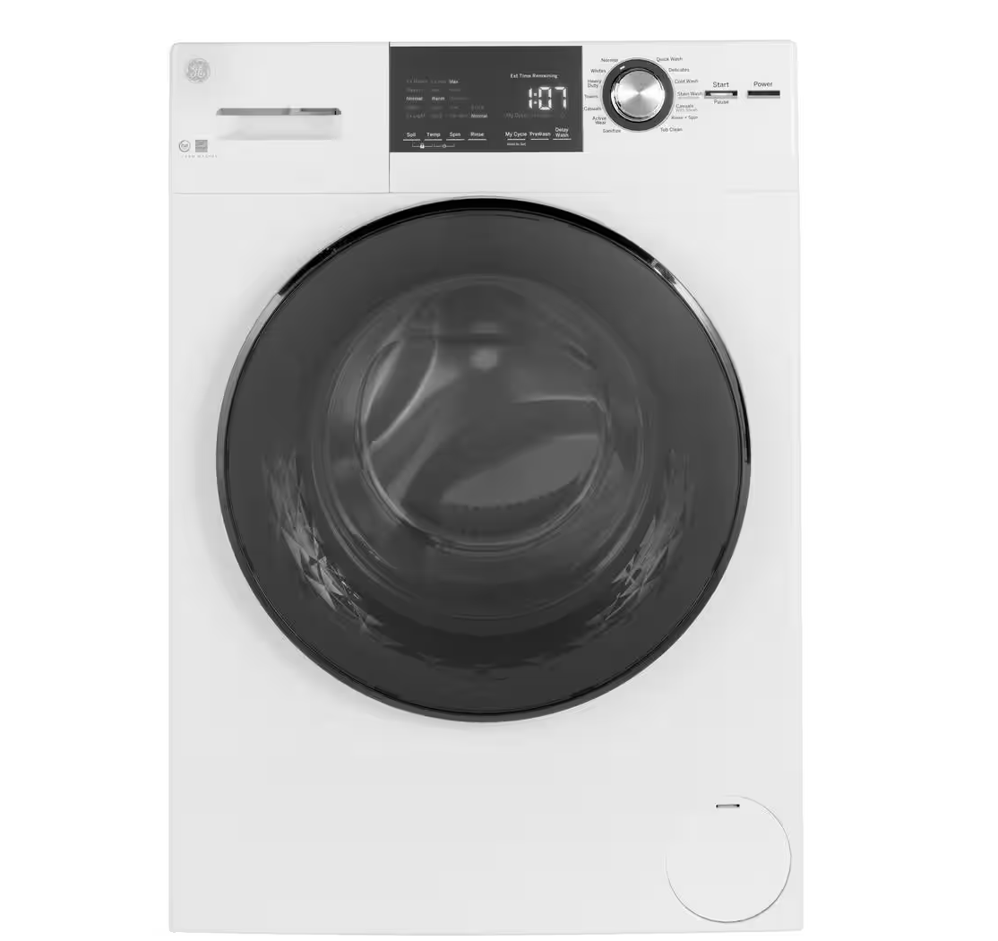 GE 2.4 cu. ft. Stackable White Front Loading Washing Machine with Steam Model# GFW148SSMWW