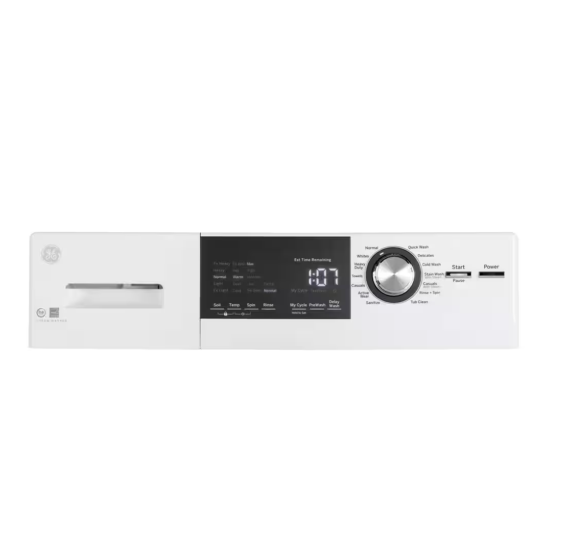 GE 2.4 cu. ft. Stackable White Front Loading Washing Machine with Steam Model# GFW148SSMWW