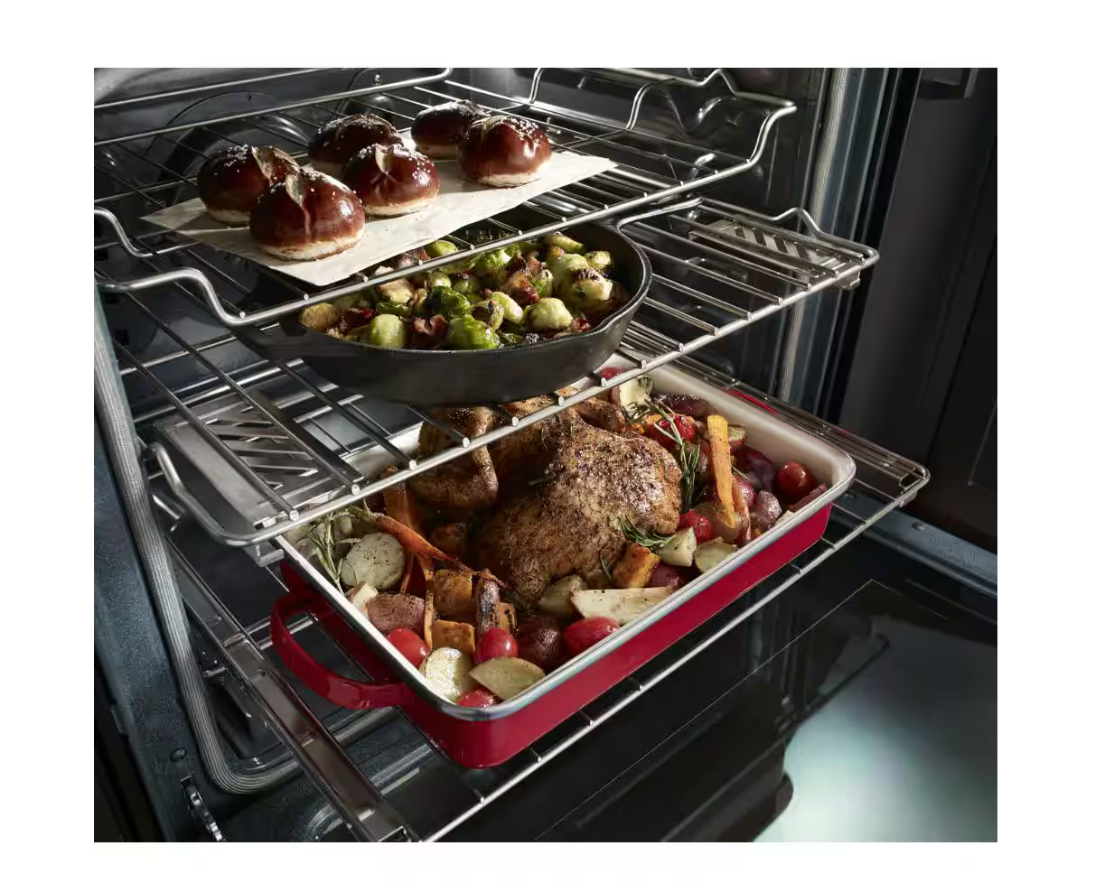 KitchenAid Model #KFEG500EBS 6.4 cu. ft. 5 Burner Element Electric Range with Self-Cleaning Convection Oven in PrintShield Black Stainless